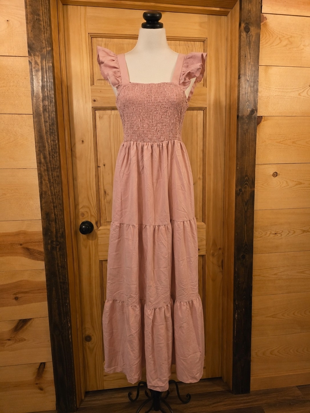 Smocked Ruffle-Strap Maxi Dress in Dusty Rose